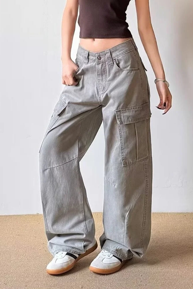 Vintage Grey Wide Leg Cargo Jeans