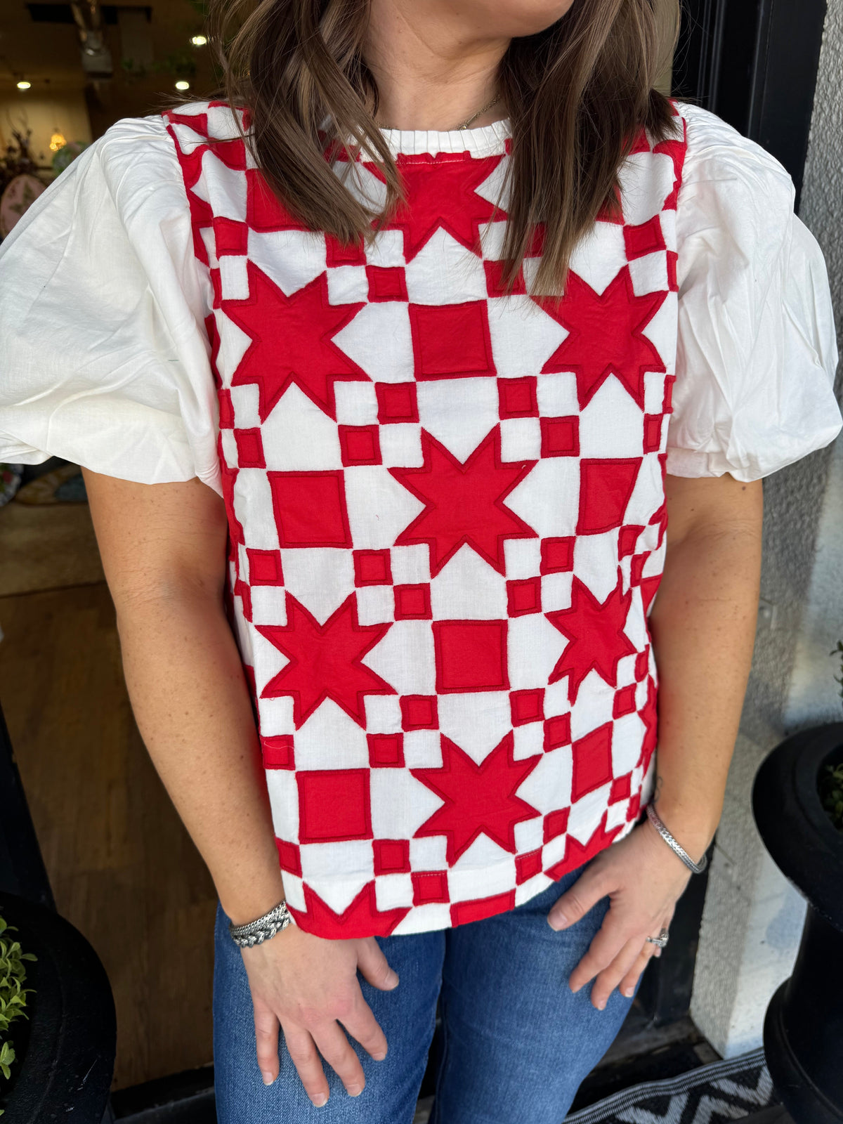 Ivy Jane Quilted Pouf Sleeve Top