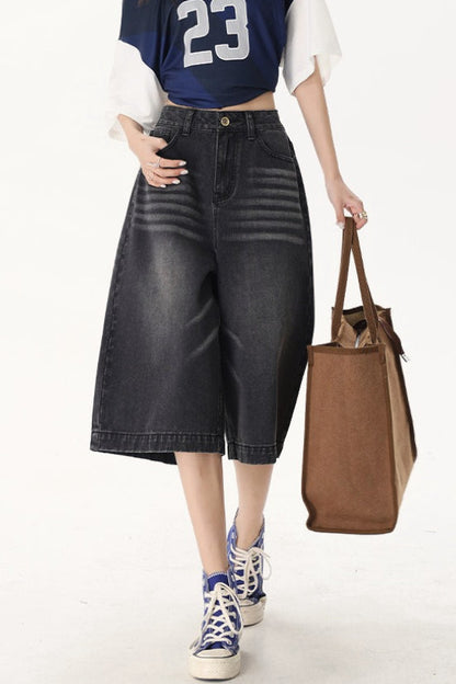 Vintage High Waist Cropped Wide Leg Jeans