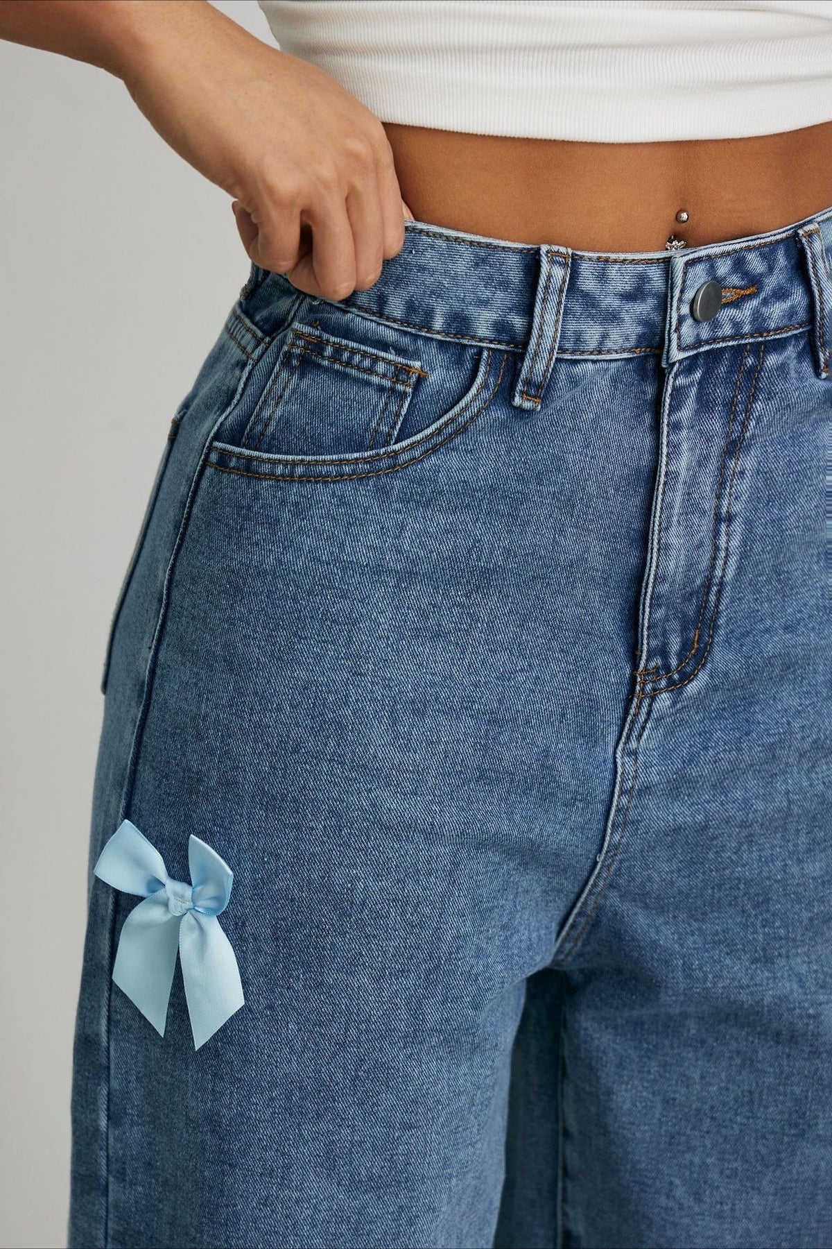 Bow Detail Straight Leg Jeans