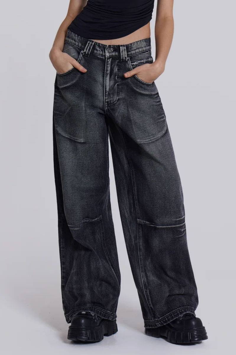 Y2K Angel Wing Print Washed Wide Leg Jeans