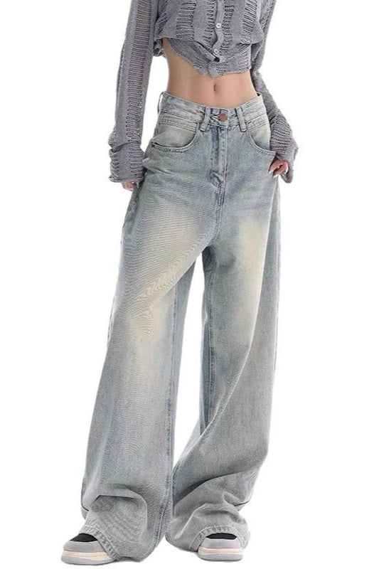 High Waist Draped Gradient Ripped Jeans