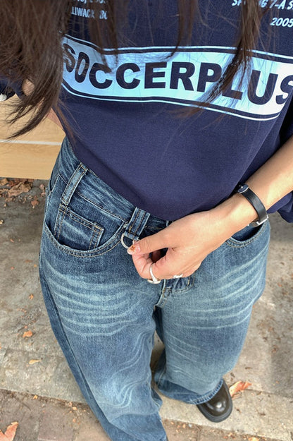 Vintage Washed Whisker High Waist Loose Jeans