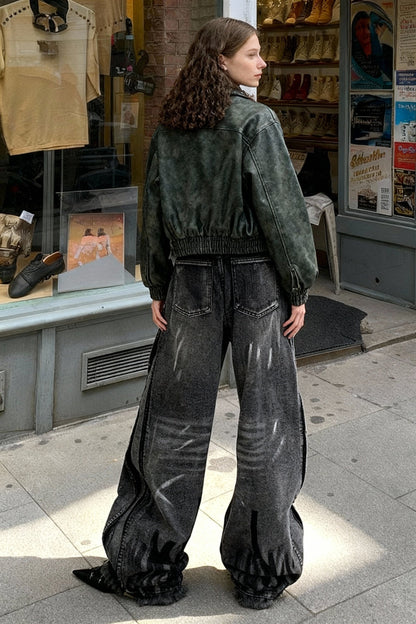High Waist Loose Fit Graffiti Jeans