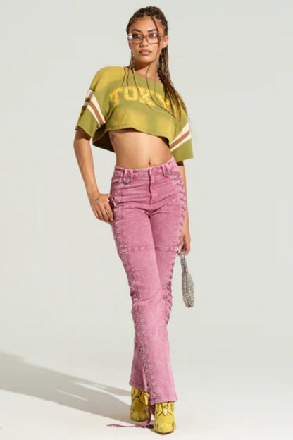 Drawstring Lace Up Denim Jeans