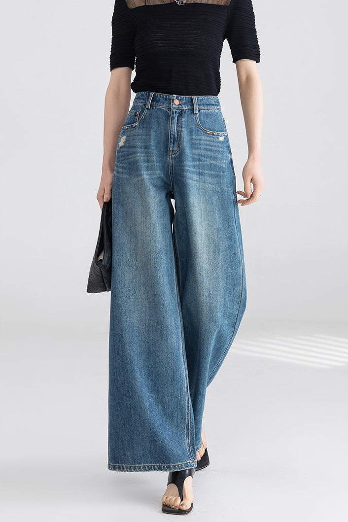 High Waist Wide Leg Cotton Jeans