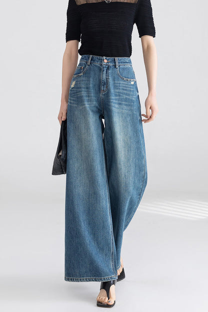 High Waist Wide Leg Cotton Jeans