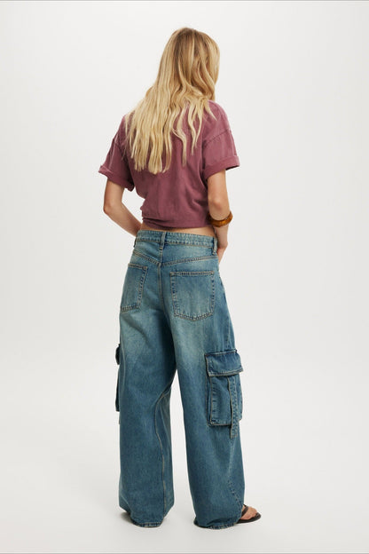 Vintage Washed Loose Wide Leg Cargo Jeans