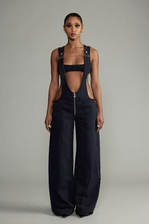 Low Rise Wide Leg Overall Jeans