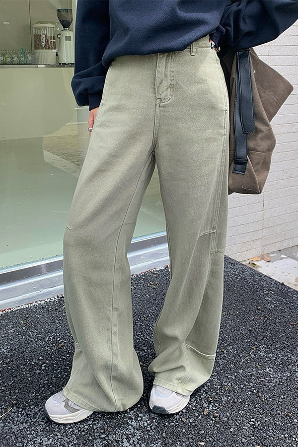 Edgy High Waist Cargo Wide Leg Curved Jeans