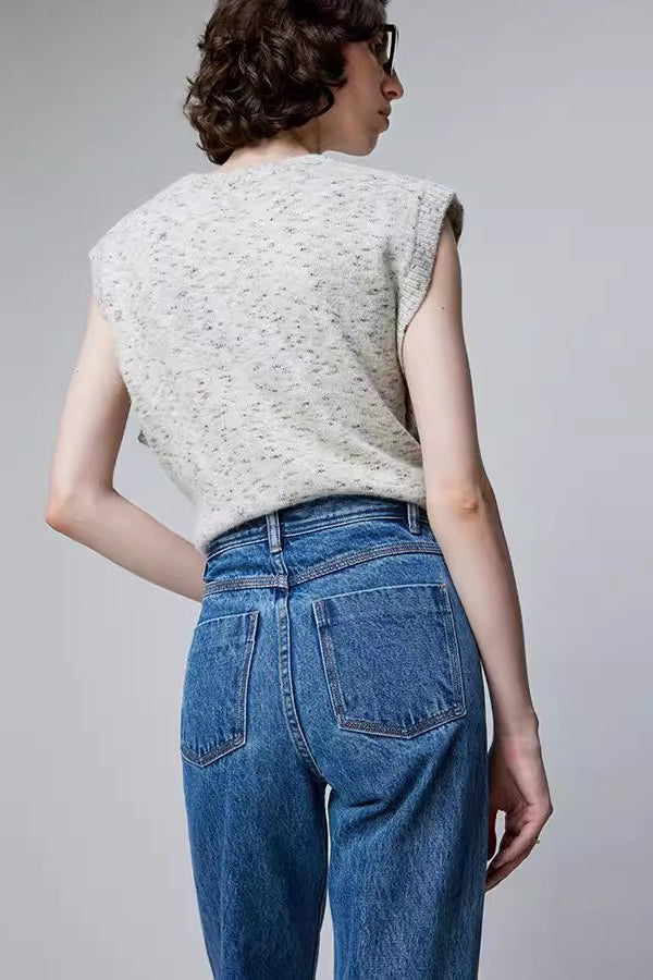 Premium Denim High Waist Slim Straight Flattering Jeans
