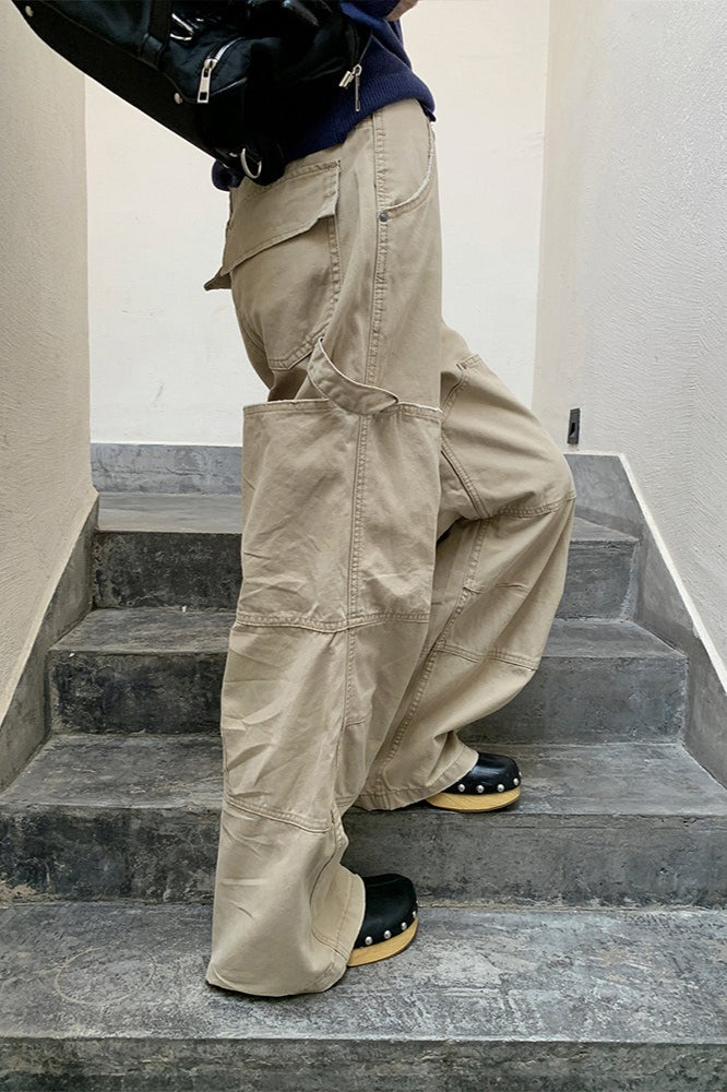 Deconstructed Paneled Cargo Straight Leg Jeans