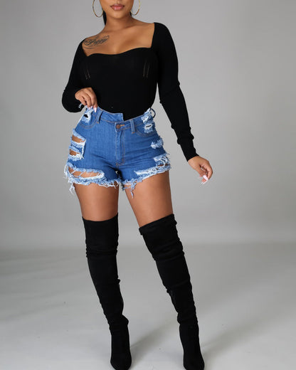 Women’s Ripped Frayed Denim Shorts