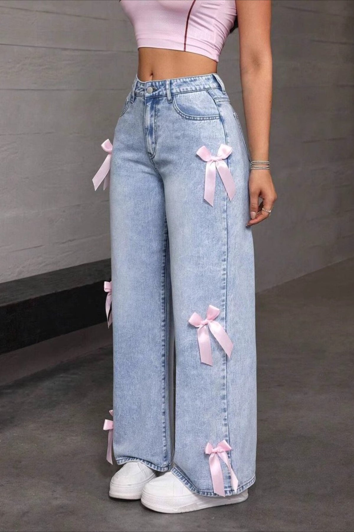 Bow Detail Straight Leg Jeans