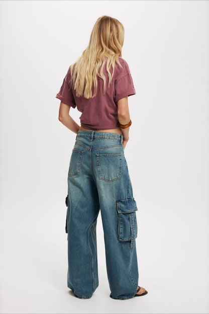 Washed Distressed Loose Wide Leg Cargo Jeans
