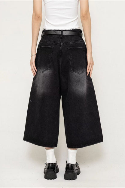 Cropped Wide Leg Vintage Distressed Jeans