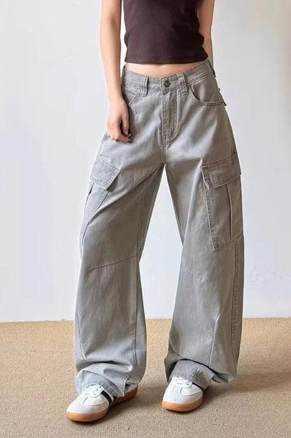 Vintage Grey Wide Leg Cargo Jeans