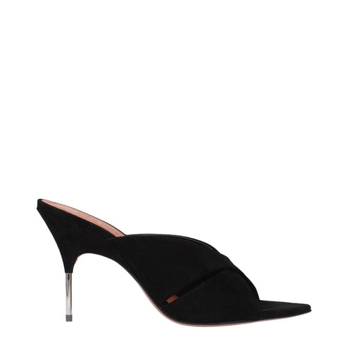 Amina Muaddi Black Leather Stiletto Heel Sandals