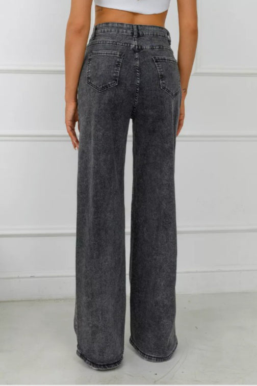 Grey Vintage High Waist Straight Jeans