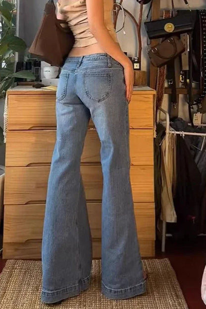 Low Waist Washed Flare Jeans