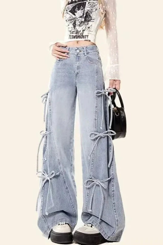 Vintage Bow Tie Baggy Denim Jeans