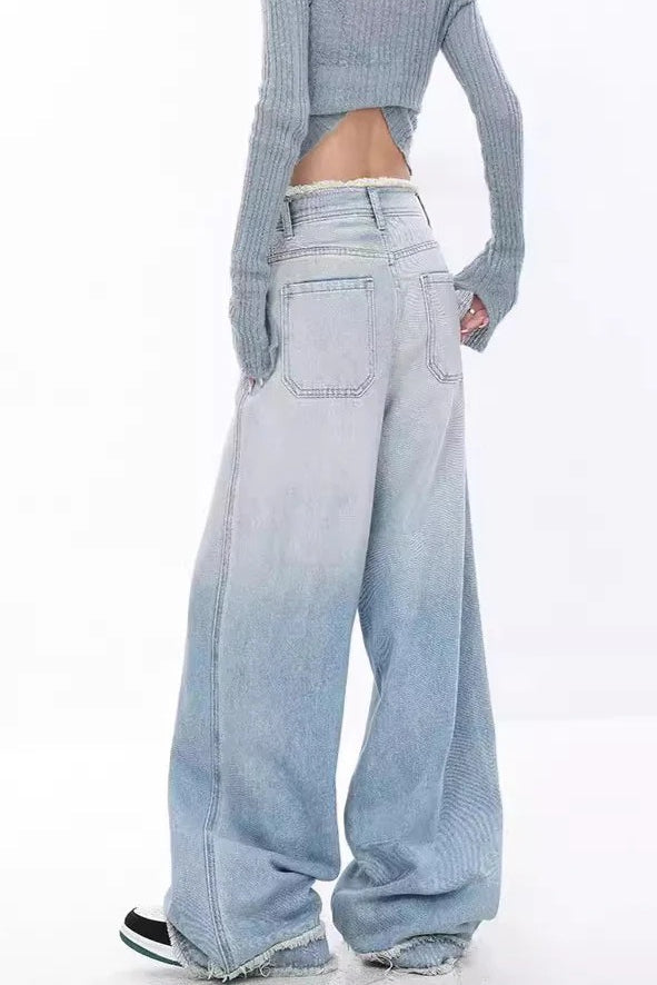 High Waist Draped Gradient Ripped Jeans