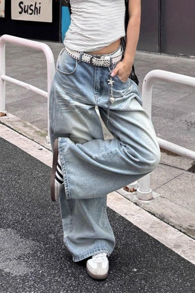 Light Blue High Waist Washed Wide Leg Jeans