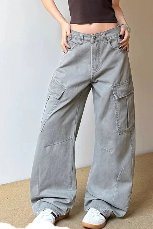 Vintage Grey Wide Leg Cargo Jeans