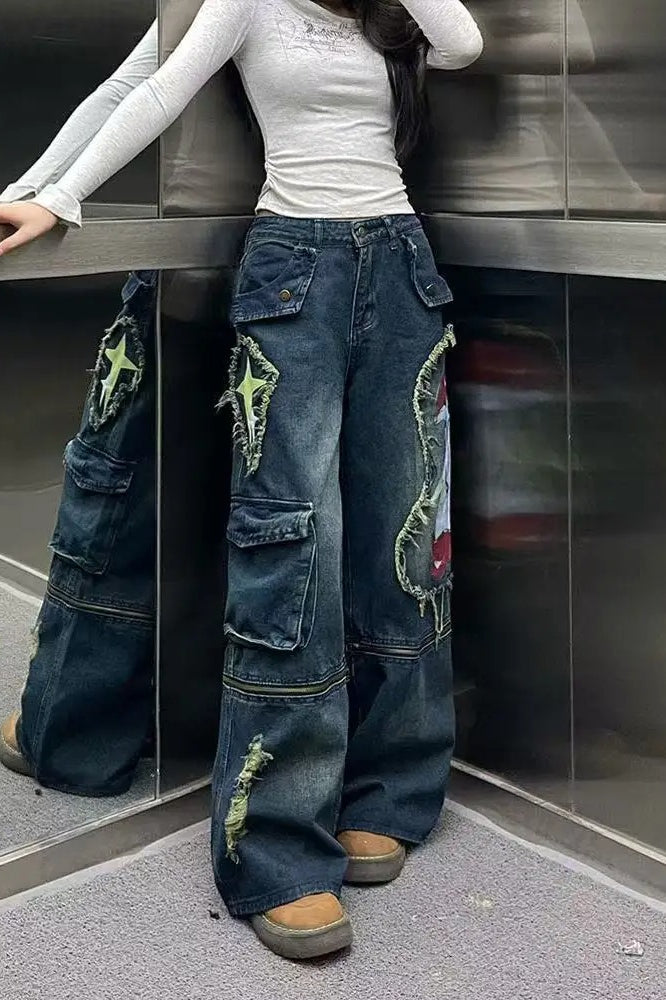 Graffiti Print Wide-Leg Jeans