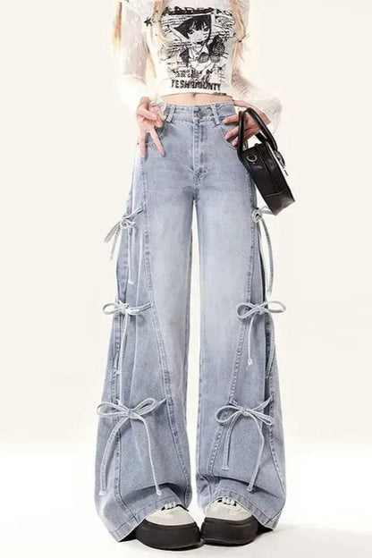 Vintage Bow Tie Baggy Denim Jeans