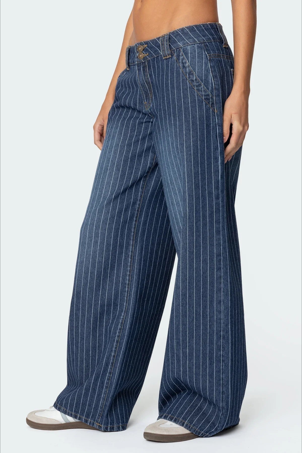 Low-Rise Striped Vintage Wide-Leg Denim Jeans