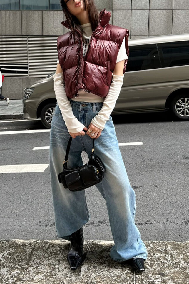 Vintage Washed Whisker Wide Leg Denim Jeans