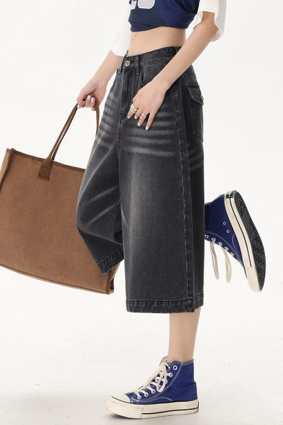 Vintage High Waist Cropped Wide Leg Jeans