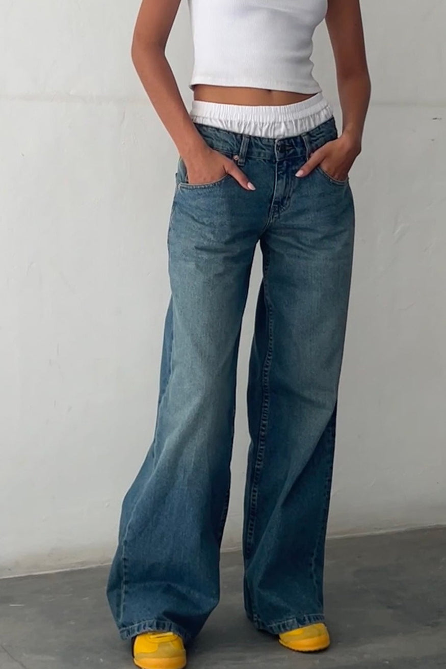 Vintage Low Rise Washed Straight Jeans