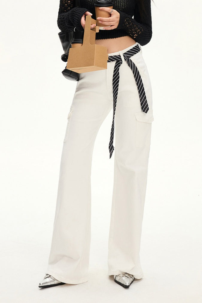 Stretch Slim Fit White Cargo Jeans