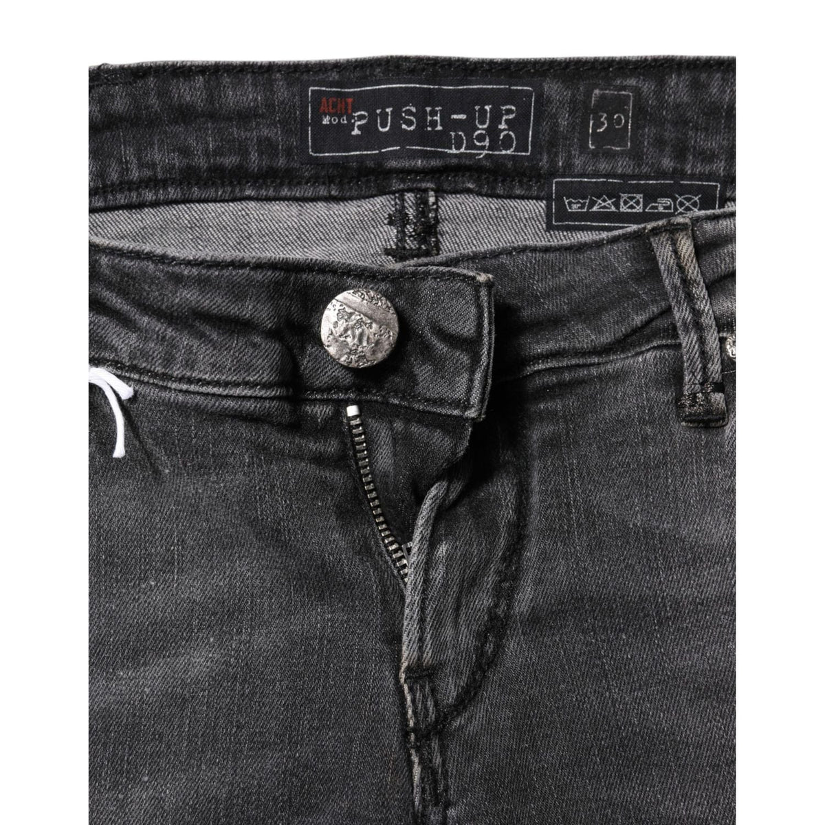 Acht Dark Gray Cotton Slim Fit Denim Low Waist Denim Jeans