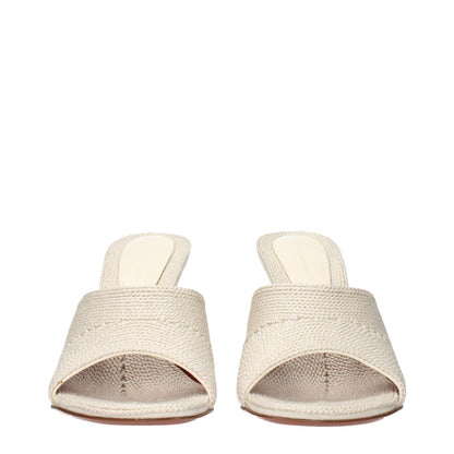 Amina Muaddi Beige Fabric Slippers