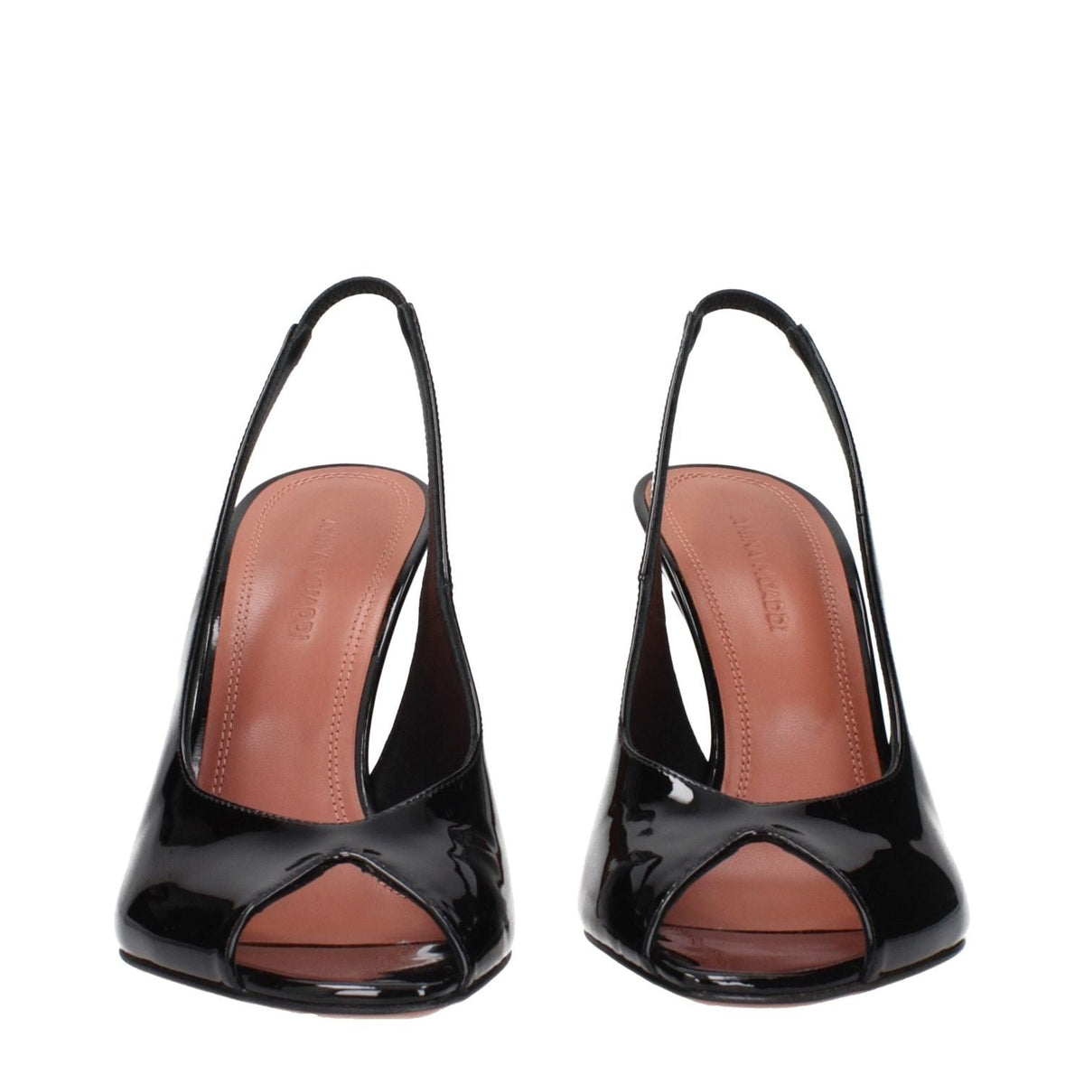 Amina Muaddi Black Leather Stiletto Heel Sandals