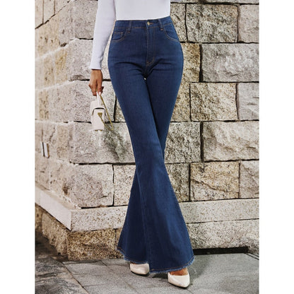 DressBetty - Benuynffy Button Fly Women's Raw Hem Flare Jeans