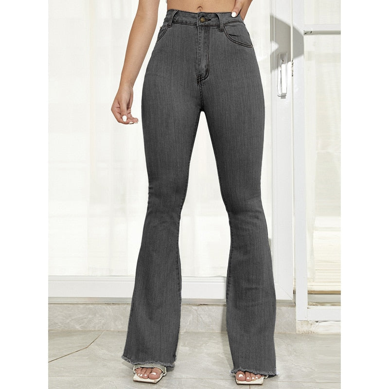 DressBetty - Benuynffy Button Fly Women's Raw Hem Flare Jeans
