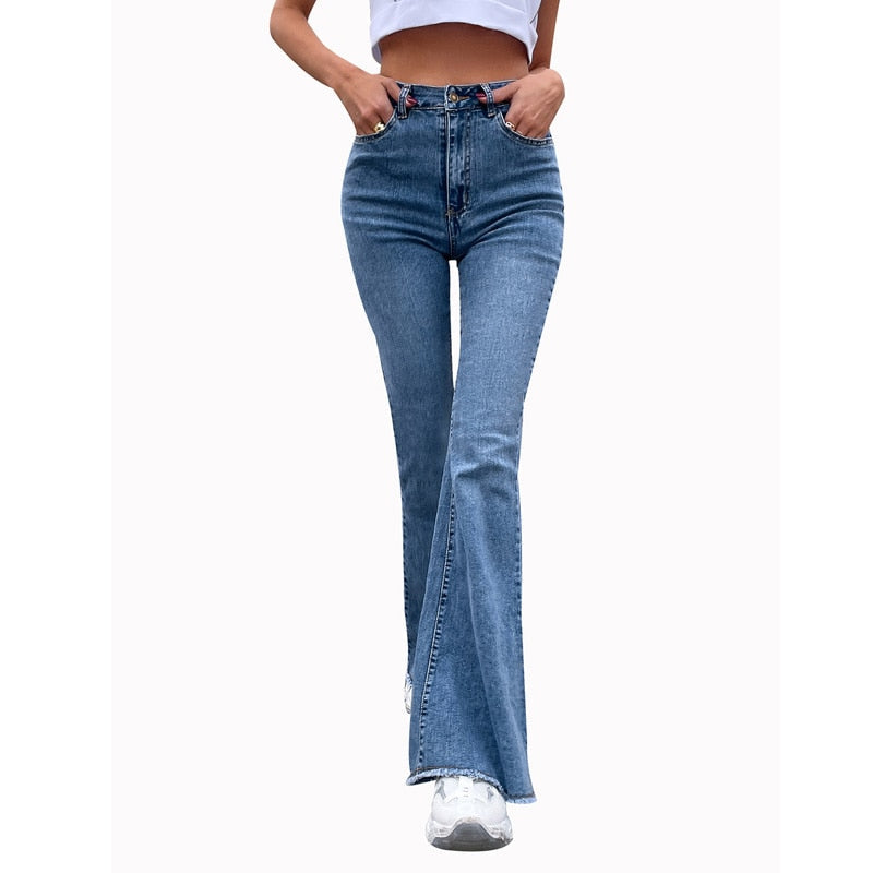 DressBetty - Benuynffy Button Fly Women's Raw Hem Flare Jeans