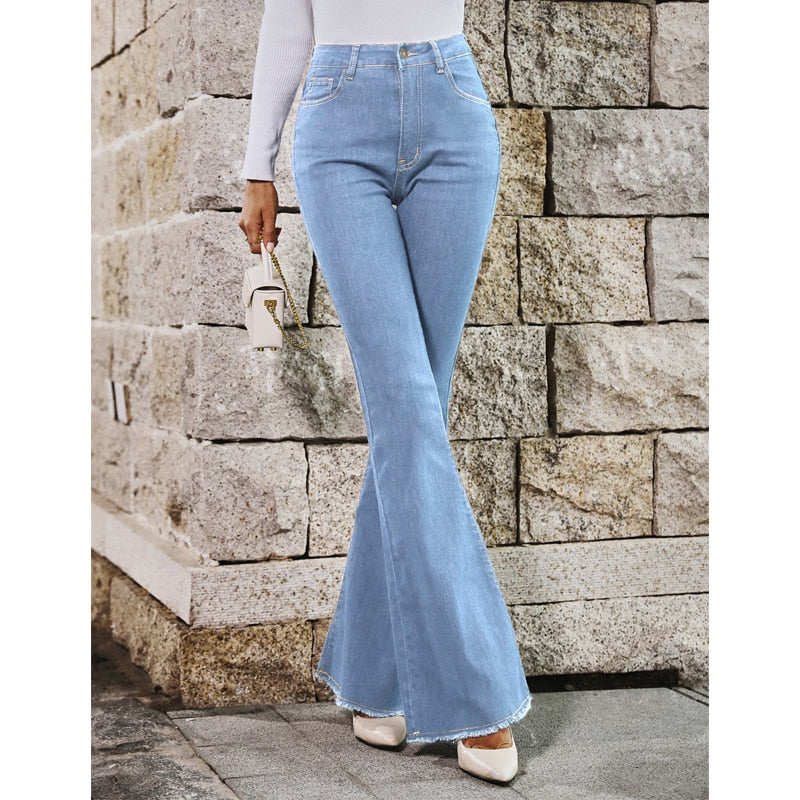 DressBetty - Benuynffy Button Fly Women's Raw Hem Flare Jeans