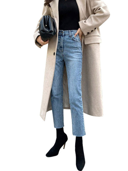 DressBetty - High Waist Ankle Length Straight Pants Slim Fit Washed Female Denim Trousers Boyfriend Girl Jean