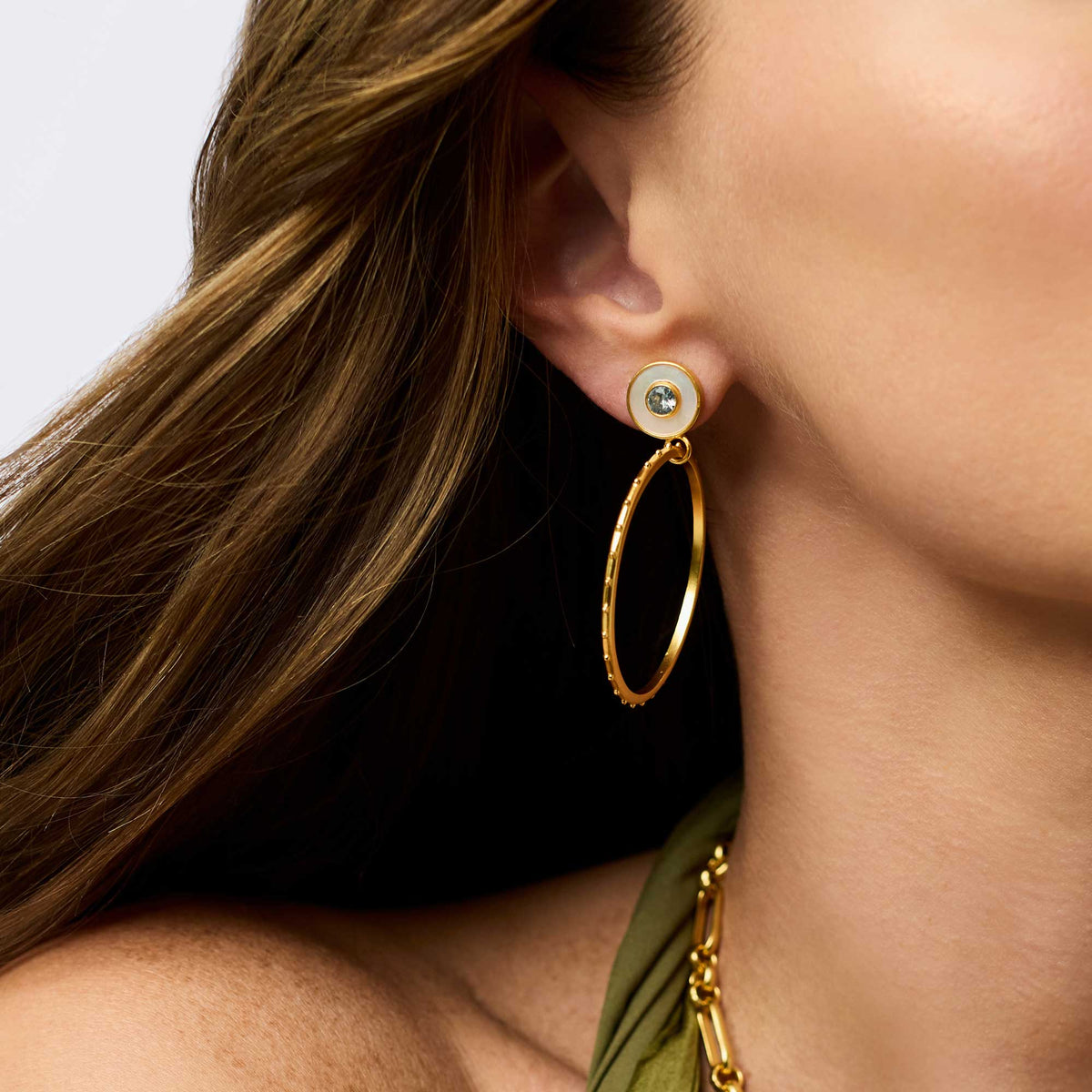 Colette Circle Earring - Chalcedony Blue