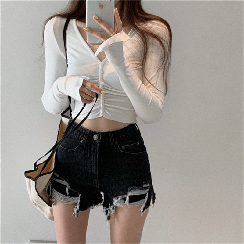 DressBetty - Sexy Denim Shorts with Tassel Pockets Mini Short Jeans