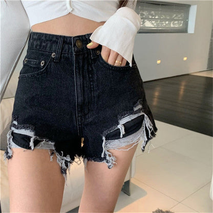 DressBetty - Sexy Denim Shorts with Tassel Pockets Mini Short Jeans