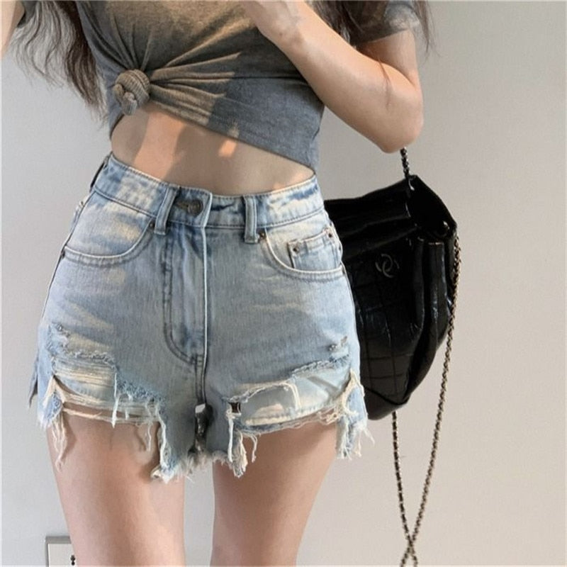 DressBetty - Sexy Denim Shorts with Tassel Pockets Mini Short Jeans