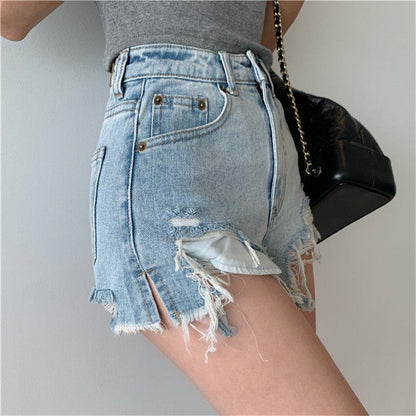 DressBetty - Sexy Denim Shorts with Tassel Pockets Mini Short Jeans