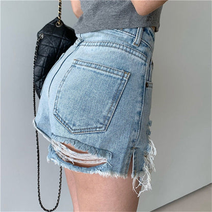 DressBetty - Sexy Denim Shorts with Tassel Pockets Mini Short Jeans