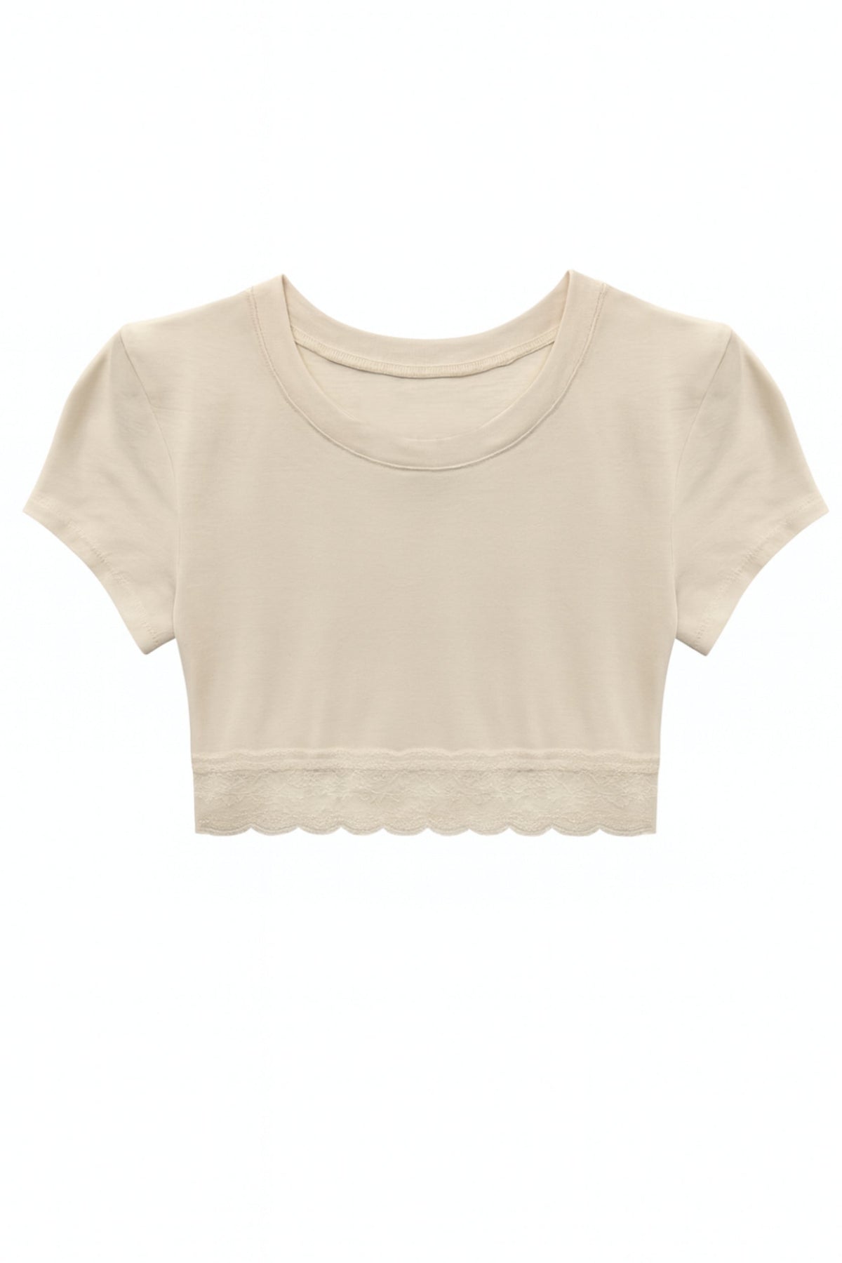 JUNIOR LINDSAY CROPPED LACE TRIM TEE